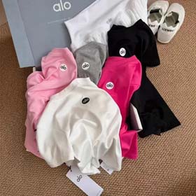 ALO 2025 New Simple Letter Print Slimming Round Neck Casual All-match T-shirt-2578  